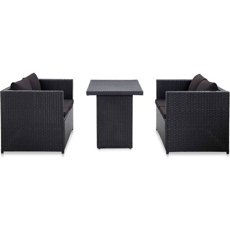 3-tlg. Garten-Lounge-Set mit Auflagen Poly Rattan Schwarz (1/5)