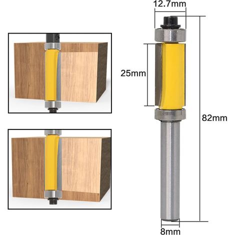 Mesee 8mm Queue à Affleurer en Carbure de Tungstène, Outil de Fraisage avec Roulement Supérieur et Inférieur pour Travail du Bois (1/3)