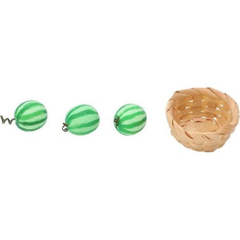 Panier en Bambou Mini avec 3 Fausses Pastèques Jouets Accessoire Maison de Poupée 1:12 (1/5)