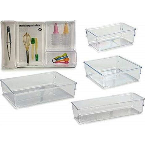 TRADE SHOP - Set 4pz Organizzatori Cassetti Divisori Plastica Portaoggetti Organizer Salvaspazio -