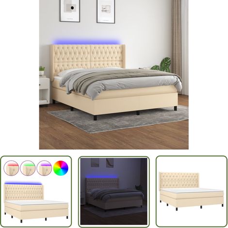 The Living Store Boxspringbett mit Matratze & LED Creme 160x200 cm Stoff - Boxspringbett - Doppelbett - Bettenrahmen - Lattenrost - Cremefarbenes Bett (1/5)