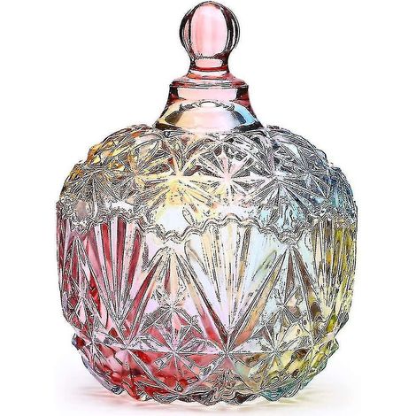 bocal de rangement en verre coloré avec couvercle, boîte à bonbons, boîte à biscuits, boîte à bijoux, bocal de buffet, récipient à biscuits (750 ml / 26 oz) (1/4)