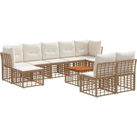Outdoor-Sofagarnitur 10 pcs Natürlich und Cremweiß Polyester vidaXL