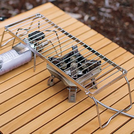 Grille de barbecue extérieure à rayures, hauteur réglable, support à casseroles en acier inoxydable, étagère de rangement portable, égouttoir, support pliable (1/5)