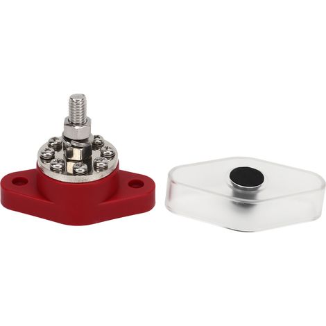 Plot de jonction de distribution électrique rouge 3/8" 300A avec couvercle transparent pour équipement électrique de moteur ATV bateau (1/5)
