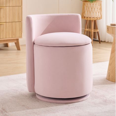 Chaise de coiffeuse rose en velours, dossier, rotation à 360° et rangement (1/5)