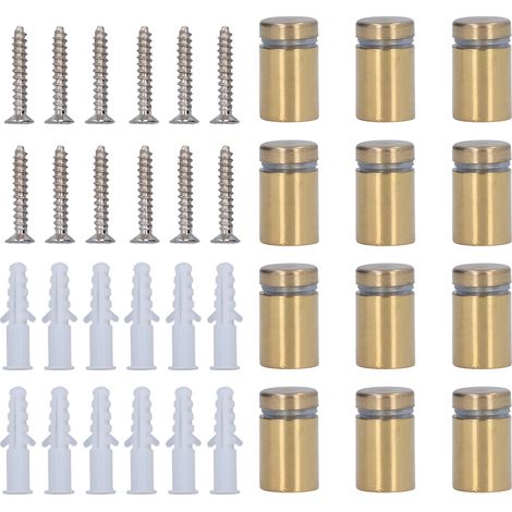 12 clous décoratifs en acier inoxydable doré, vis publicitaires acryliques 16x25mm, fixation robuste pour panneaux, supports et présentoirs. (1/5)