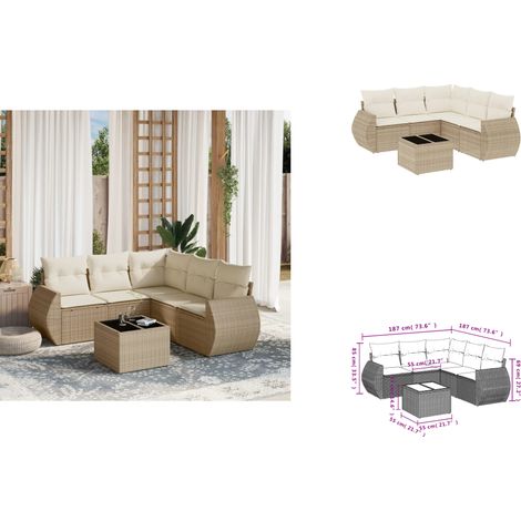 6-tlg. Garten-Sofagarnitur mit Kissen Beige Poly Rattan - Gartenmöbel - Esstisch - Lounge Set - Rattan Möbel - Outdoor Furniture (1/3)