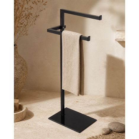 Exagonshop Piantana Porta Asciugamani nero con base in Vetro Full