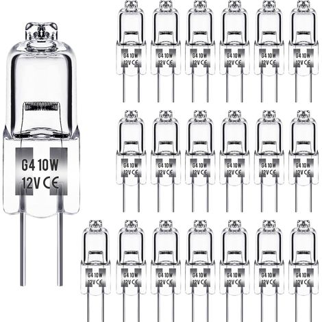 Ampoule Halogene G4 12V 10W, Ampoule G4, Ampoule Halogène Dimmable G4, 2800K, Base G4 BI-pin Capsule Transparente pour Lustres en Cristal, 20 Pièces (1/5)