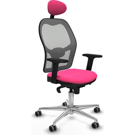 Jorquera sincro malla gris similpiel rosa brazos 2D base aluminio cabecero fijo ruedas 65mm engomada (1/5)