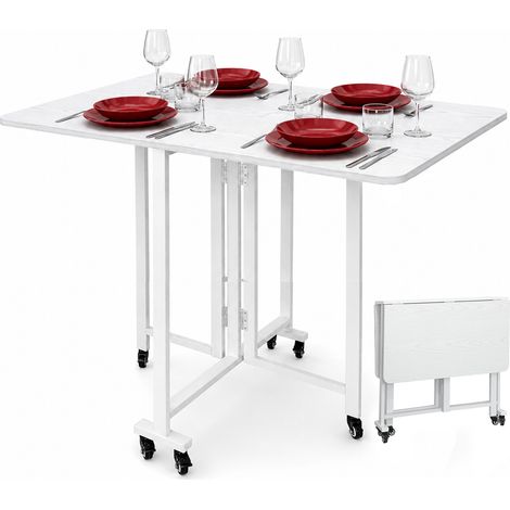 Tavolo Pieghevole Pranzo Scrivania Multiuso Ruote Bianco Frassinato 100x80x75cm (1/5)