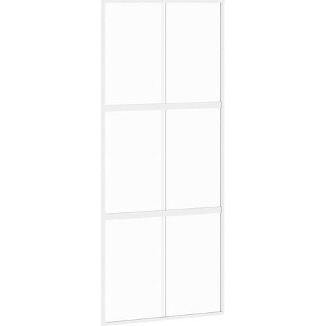 Puerta corredera vidrio templado y aluminio blanca 90x205 cm vidaXL