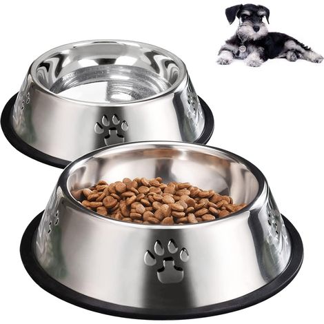 Hundenapf aus Edelstahl, Hundefutternapf, Hundefutternapf mit Gummiboden, kleine und mittelgroße Futter- und Wassernapf für Haustiere (M-16,6 oz).
