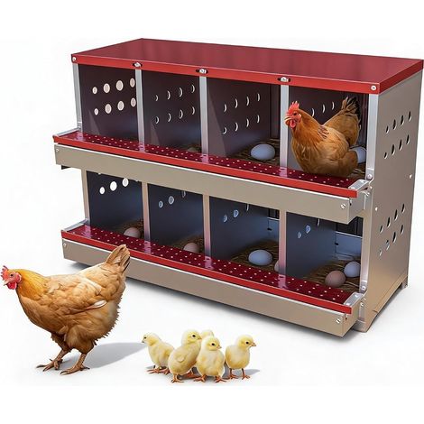 LUNSY - Pondoir Poules 8 Compartiments Métal Galvanisé Anti-Rouille – 2 Niveaux Ramassage Œufs Automatique 92x42x63cm(Rouge) (1/5)