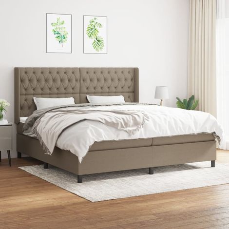 Lit adulte Contemporain  Lit à sommier tapissier avec matelas Taupe 200x200 cm Tissu 90290 (1/5)
