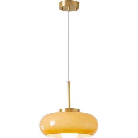 Lustre Vintage moderne avec abat - jour en verre crème ou ambre, plafonnier réglable en hauteur, douille E27, lustre doré (orange) sans ampoule pour couloir, cuisine, salle à manger (1/4)