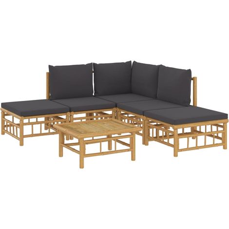 Mobili da giardino mobili da esterno Set di mobili da 6 pezzi con cuscini in bambù grigio scuro