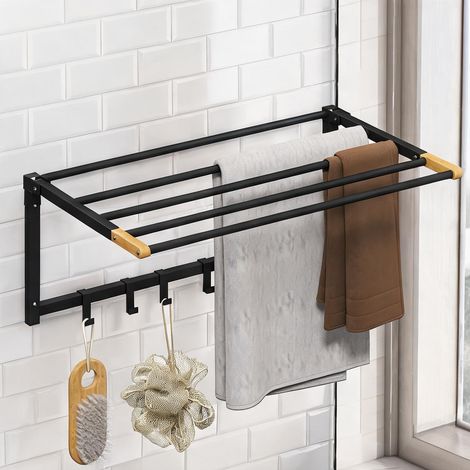 Support mural pliable pour serviettes 5 barres 6 crochets preto (1/5)