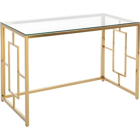 Bureau en verre trempé et acier - Doré et transparent - CLOTILDE de Pascal Morabito (1/4)