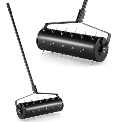 COSTWAY 53cm Manual Lawn Aerator Heavy Duty Rolling Aerator Lawn Tool-Black