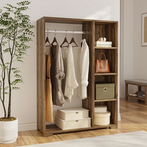Perchero Burro Nesbyen con 4 estantes aglomerado 126x90x30 cm Efecto Nogal [en.casa]