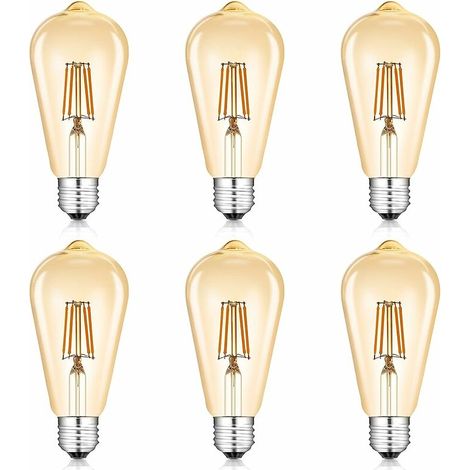 VURAHOME - Ampoule LED E26/E27 Vintage Ampoule Filament Ampoule à Visser Ambre Antique Lampe Rétro Jaune Nostalgique 4W Equivalent à Ampoule Incandescente 48W Idéal pour la maison, café, bar etc (1/5)