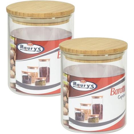 KIT SET 2 PZ MAURY'S BARATTOLO CUCINA IN VETRO TAPPO ERMETICO BAMBOO 10 X H13 CM (1/2)
