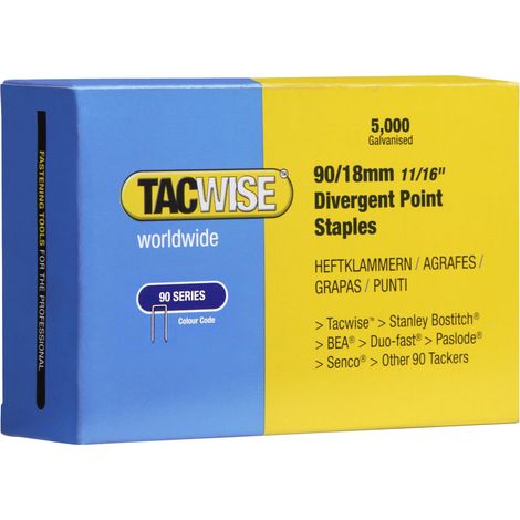 Tacwise 0312 Punti a Corona Stretta Galvanizzati Tipo 90/18 mm, Punta Divergente, Confezione da 5000 (1/5)