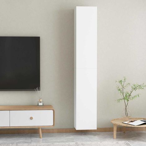 vidaXL Muebles para TV 2 uds madera contrachapada blanco 30,5x30x90 cm (1/5)