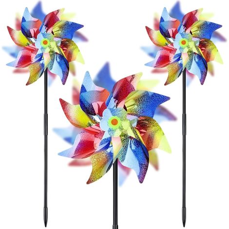 Lot de 3 Moulin à Vent, Réflecteur Lumineux, Plastique Durable, Double Face, Pour Jardin Ferme Balcon