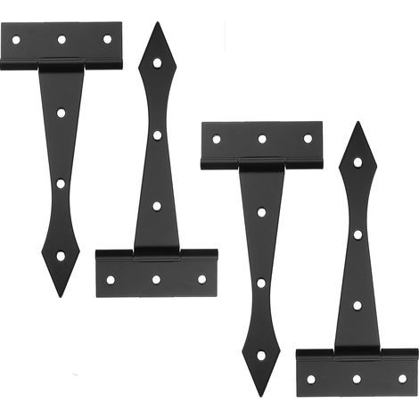 Lot de 2 charnières de porte en T de 10,2 cm, charnières de porte d'abri de jardin, charnières de porte durables pour clôtures en bois, portes de cour, portes de grange, boîte en bois, noir mat (1/5)
