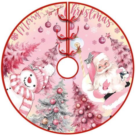 Jupe de sapin de Noël rose, 91 cm (36 pouces), jupe de sapin de Noël, décoration de Noël pour la maison, tapis de sapin de Noël style ferme, décoration et cadeau pour la fête du Nouvel An