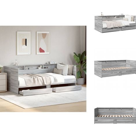 Lit de jour avec tiroirs sans matelas sonoma gris 75x190 cm - Lit Deux Places - Canapé Convertible - Meuble Multifonction - Rangement Tiroir - Lit Invité (1/5)