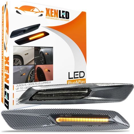 Répétiteurs latéraux LED BMW Série E81 E82 E87 E88 E90 E91 E92 E93 E60 E61 - Finition Carbone + Smoke Remplace 63137253325 ,631