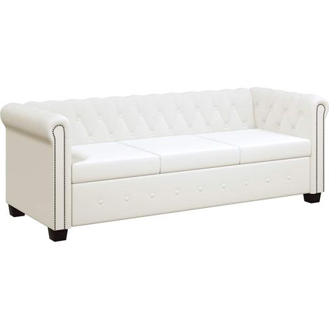 Canapé Sofa Chesterfield à 3 places cuir synthétique blanc