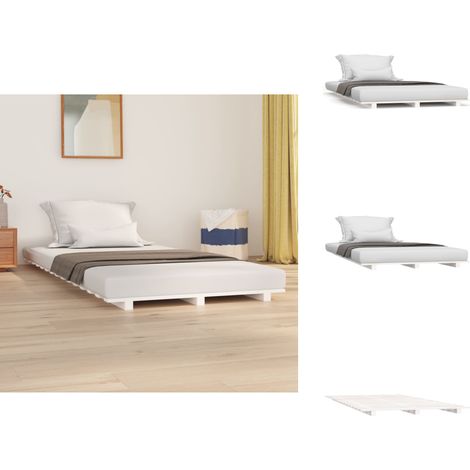 Massivholzbett Weiß 90x200 cm Kiefer - Holzbett - Kiefernholzbett - Weißes Bett - Single Bett - Bettgestell (1/5)