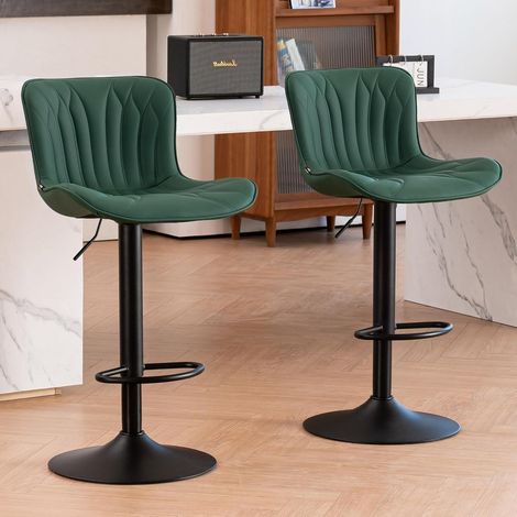Barhocker 2er Set, drehbar & höhenverstellbar, Kunstleder, dunkelgrün (1/5)