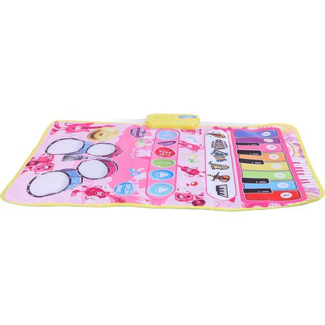 Tapis de piano et de batterie 2 en 1 pour bébé, 13 touches, 5 instruments de musique, jeu interactif, tapis musical rose pour tout-petit (1/5)