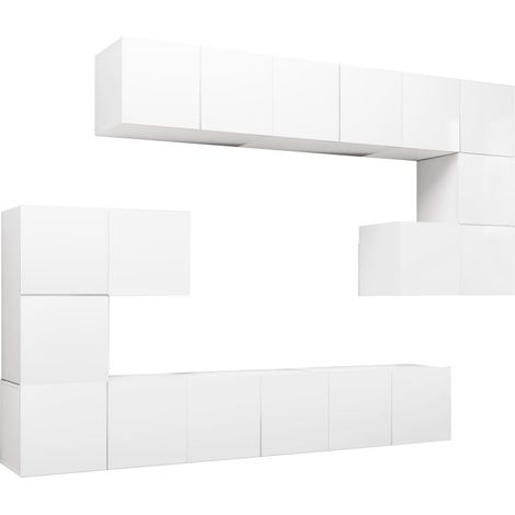 Ensemble de meubles armoire buffet TV télévision salon chambre séjour 10 pièces bois d'ingénierie blanc (1/4)