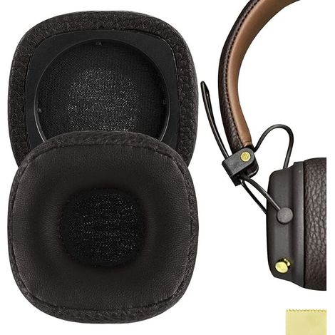 2 coussinets d'oreille, cuir protéiné et mousse à mémoire de forme, pour casques Marshall Major III filaires et Bluetooth (1/5)