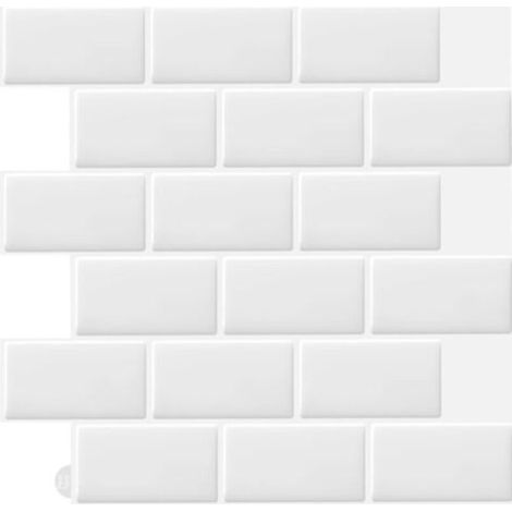 Carreau Adhesif 3D - 30 5 X 30 5 Cm - Pour Cuisine Et Salle De Bain - Blanc - 10 Unites
