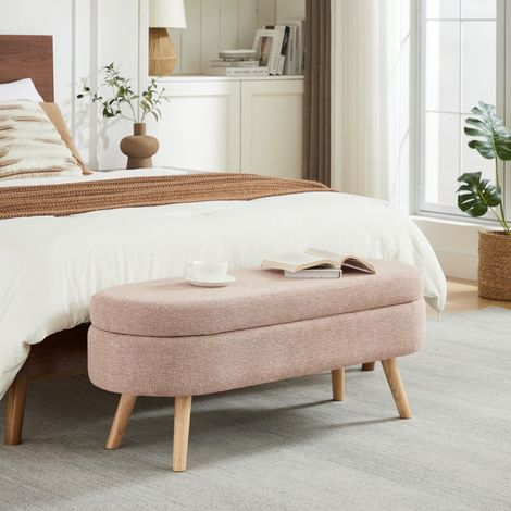 Banc 110 cm avec rangement intégré, revêtement chenille moderne, idéal pour chambre, couloir ou salon 110x40x42 cm - Rose (1/5)