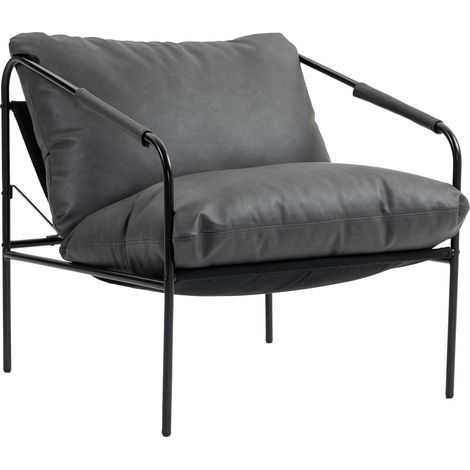 Poltrona da Salotto in Pelle PU e Telaio in Metallo con Cuscini Spessi, 74.5x75x77 cm, Grigio Carbone