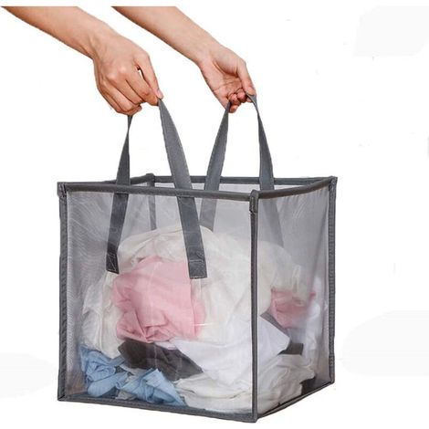 Portable Collapsible Mesh Dirty Clothes Basket for Washing Storage (Gray) (1/5)