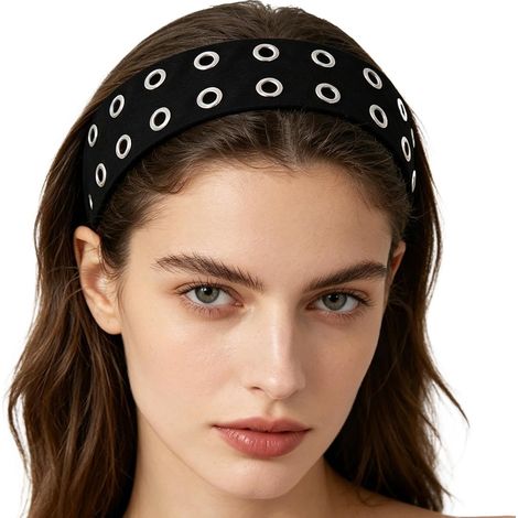 Stirnband mit Ösen für Damen – Haarband mit Löchern Cool – Punk, rutschfest, elastisch mit Nieten für Herren, Erwachsene, Damen, Mädchen, Jugendliche, lockiges Haar, Sport, Yoga (1/5)