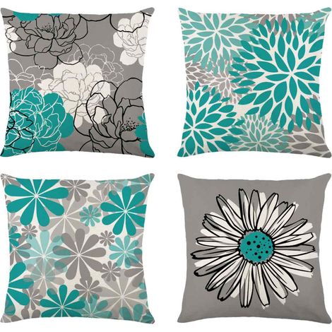 Housse De Coussin - Extérieur Imperméable En Lin Mélangé Tournesol - Pour Jardin Patio Salon Chambre - 45 x 45 cm - Vert - Lot De 4 (1/5)