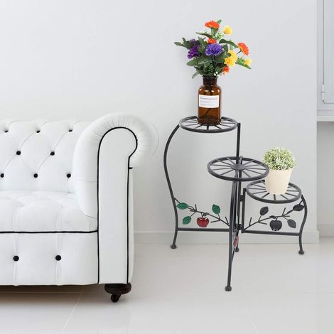 Support échelle fleurs 3 couches – fer forgé – pliable métal multi-tier – étagère porte-fleurs 3 niveaux