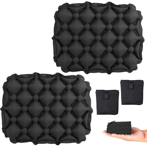 2 Pièces Coussin Gonflable, Coussin de Siège Gonflable Pliable, pour Outdoor et Camping, Ultraléger, pour Voyage, Plage, Randonnée, Pêche, Bateau, Noir (1/5)