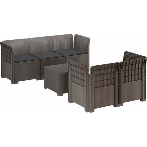 Canapé de Jardin Modulable 5 Places en PP Aspect Rotin Gris Clair et Coussins Anthracite - PANGIVO (1/5)